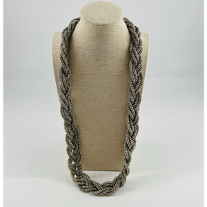 Brutalist Gothic Industrial Thick Braided Chain Metal Silver Tone Necklace